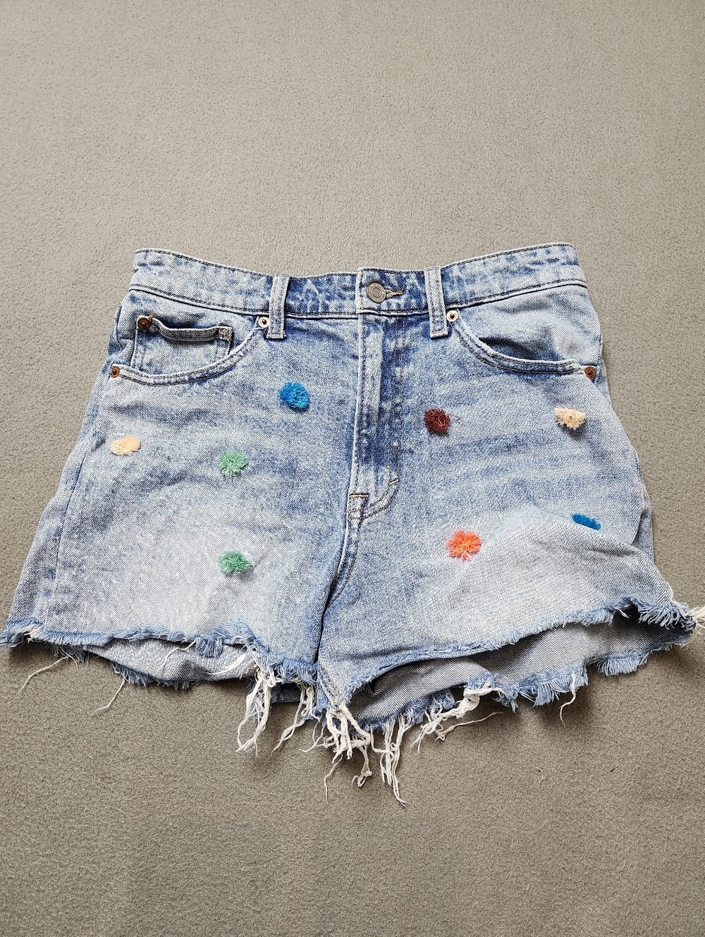 Lucky Brand Light Wash Denim Shorts with Multicolor Pom Dots Lucky Pins Shorts